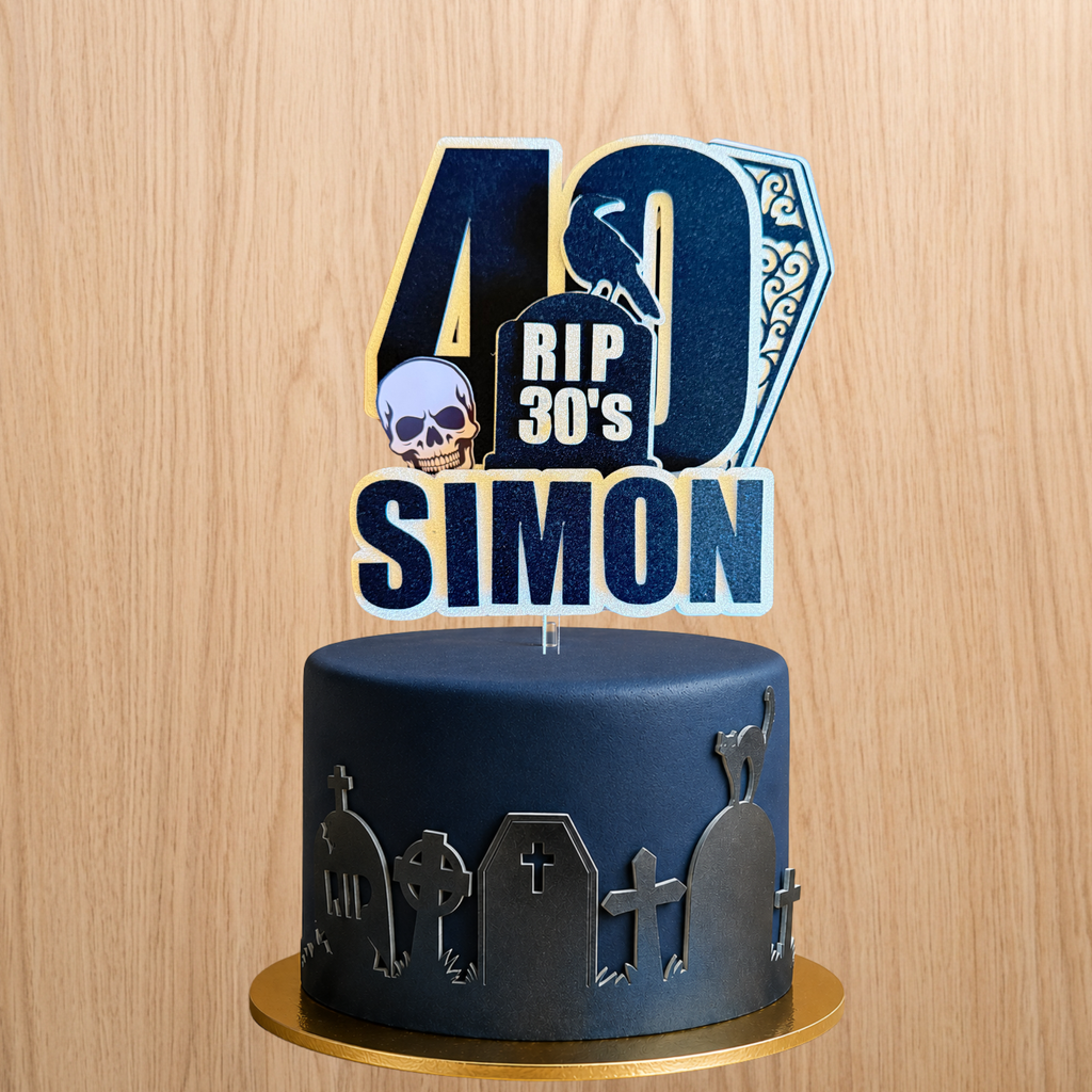 RIP Birthday Cake Topper | Personalised 30th, 40th & 50th Birthday | Complete Party Set