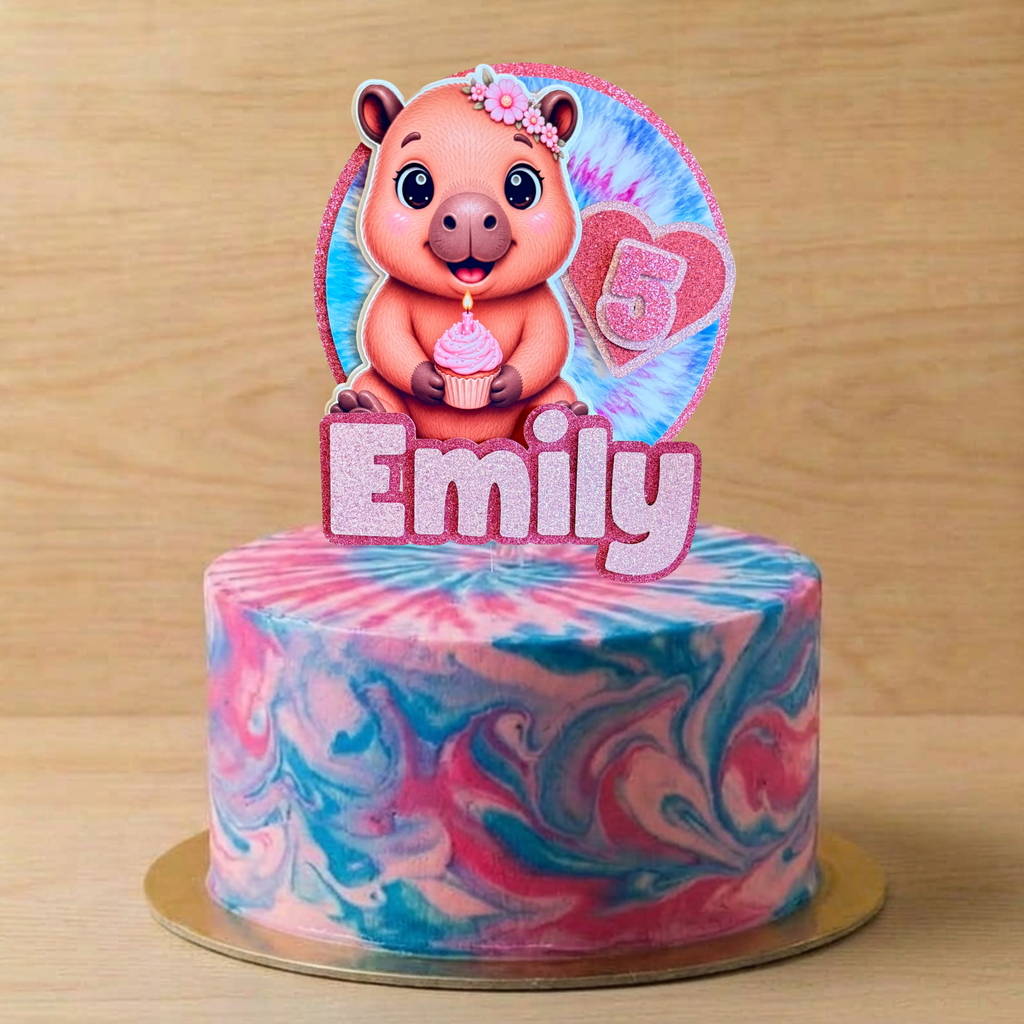 Capybara Birthday Cake Topper | Personalised Name & Age Birthday Decoration