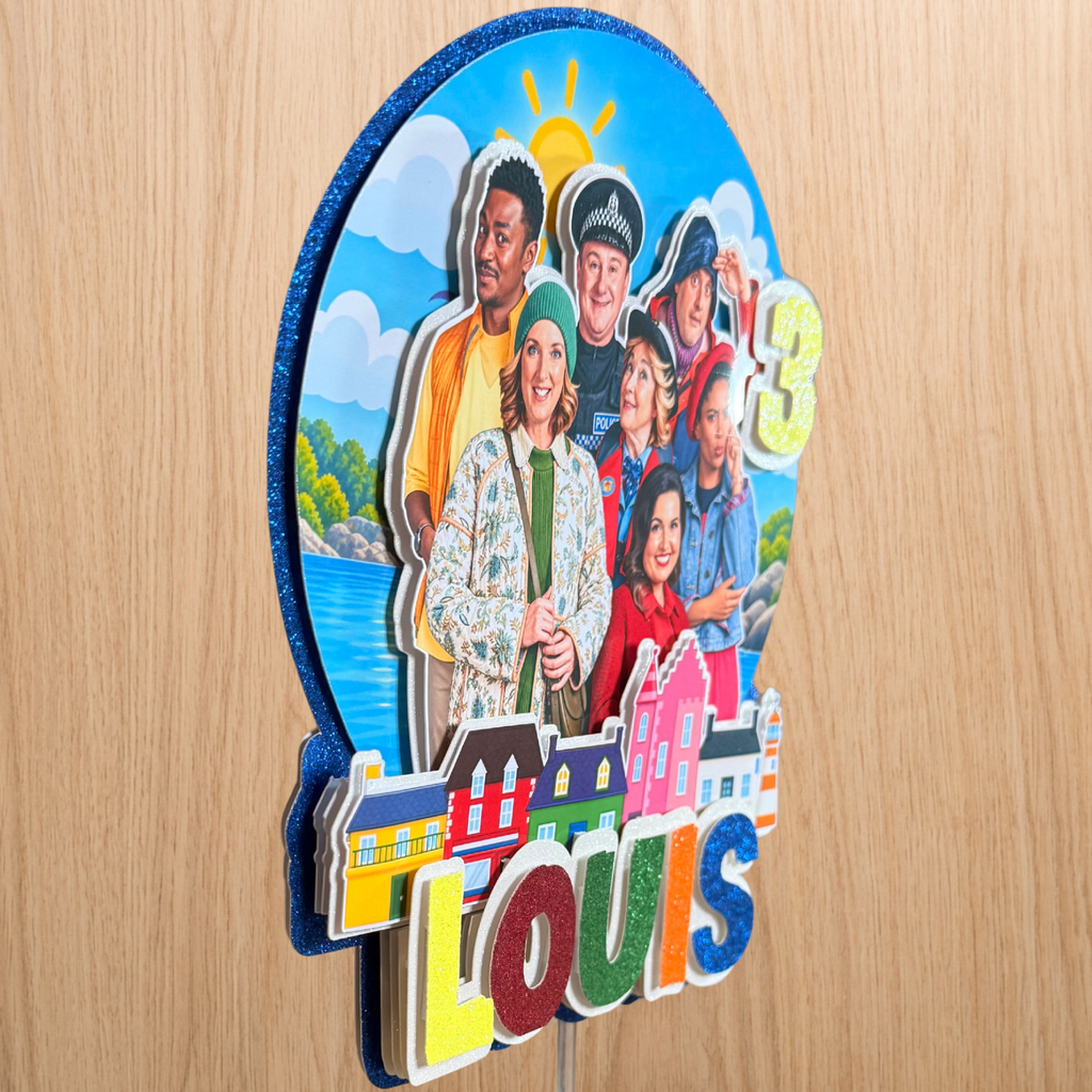 Balamory Birthday Cake Topper – Personalised Handmade Layered Glitter Decoration