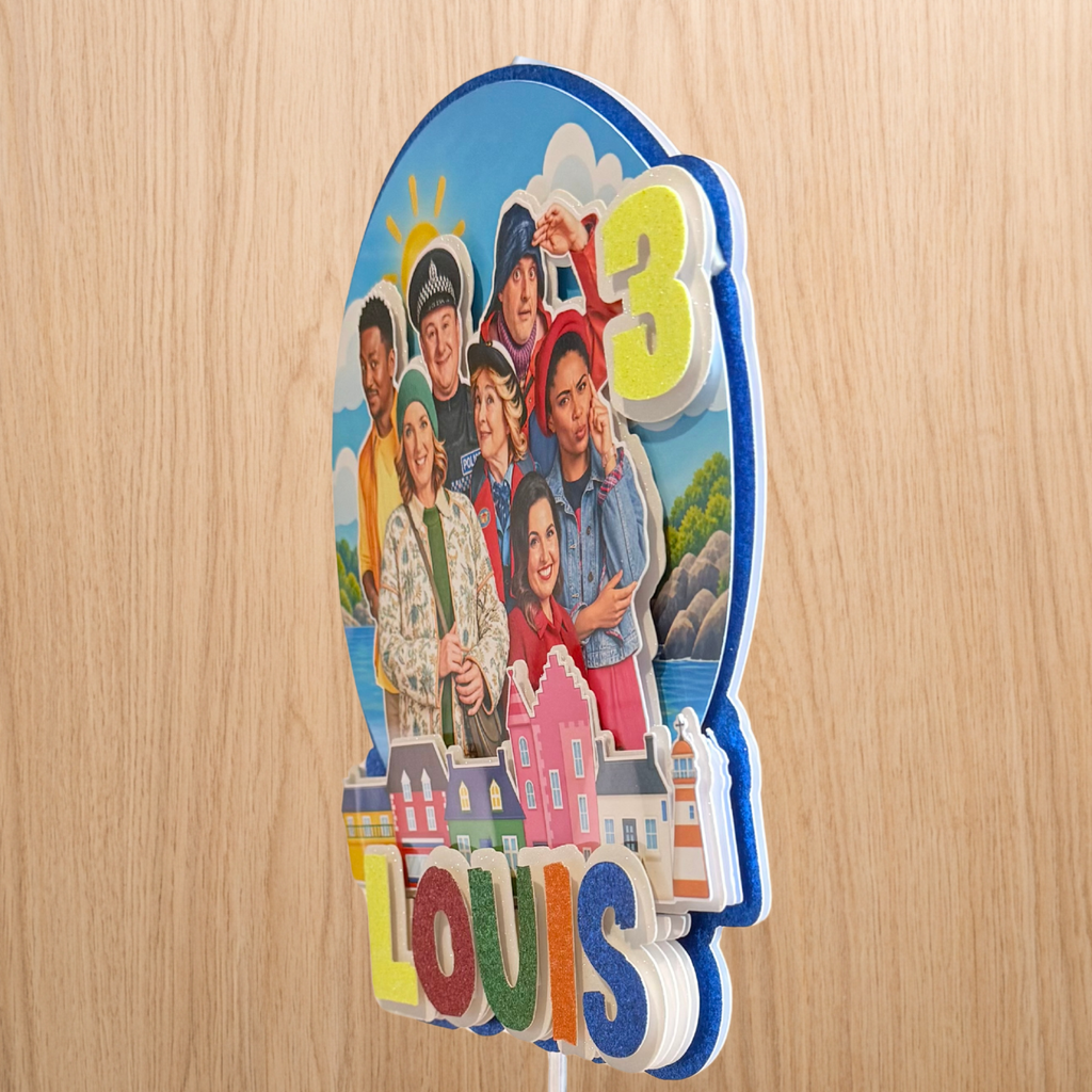 Balamory Birthday Cake Topper – Personalised Handmade Layered Glitter Decoration