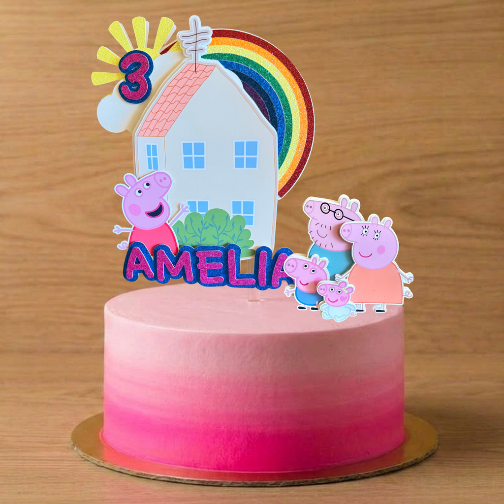 Peppa Pig House Cake Topper Set | Personalised Name & Age Birthday Decoration