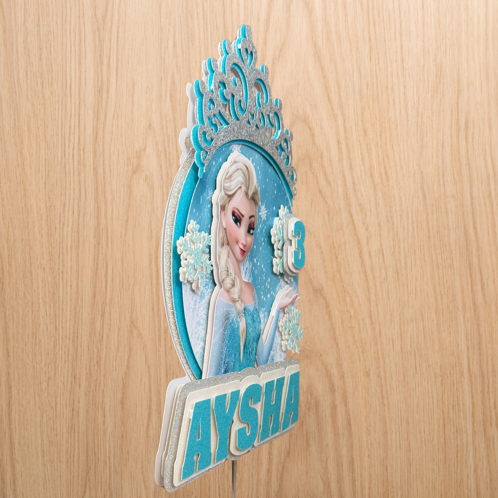 Frozen Elsa Inspired Cake Topper | Custom Name & Age Birthday Decoration