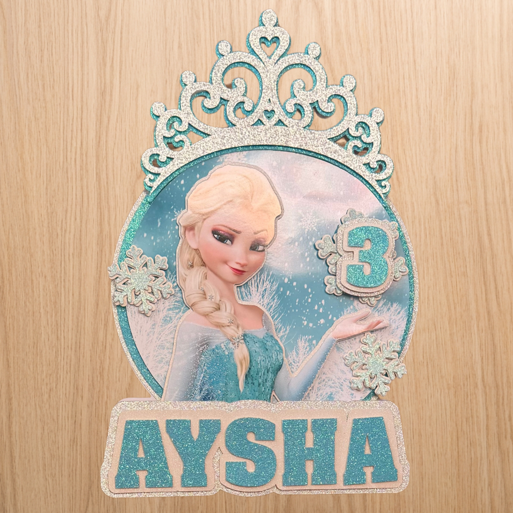 Frozen Elsa Inspired Cake Topper | Custom Name & Age Birthday Decoration