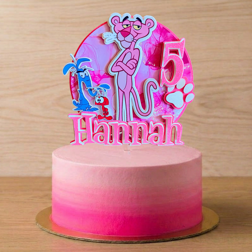 Pink Panther Cake Topper | Personalised Name & Age Birthday Decoration