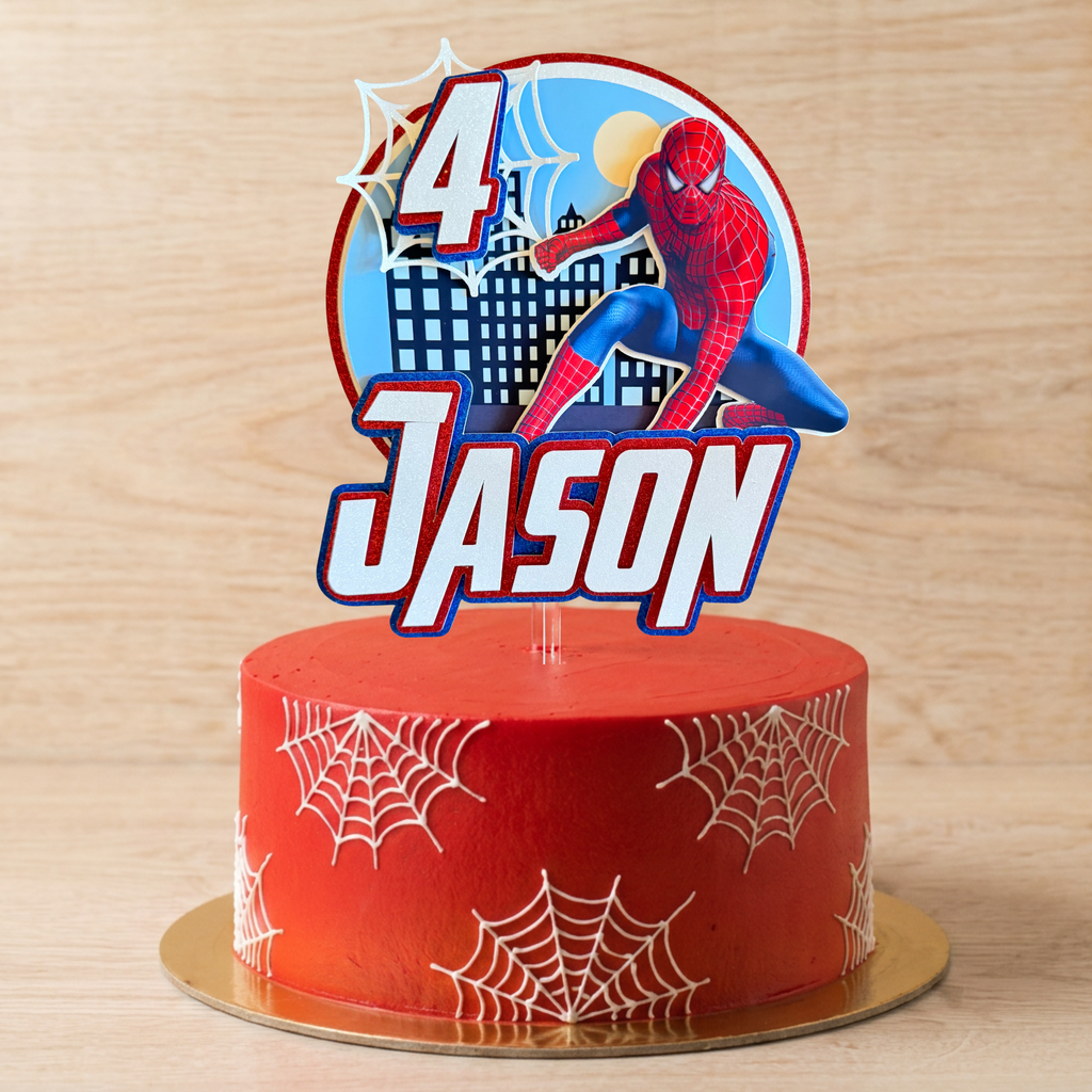 Spider-Man City Cake Topper | Personalised Name & Age Birthday Decoration