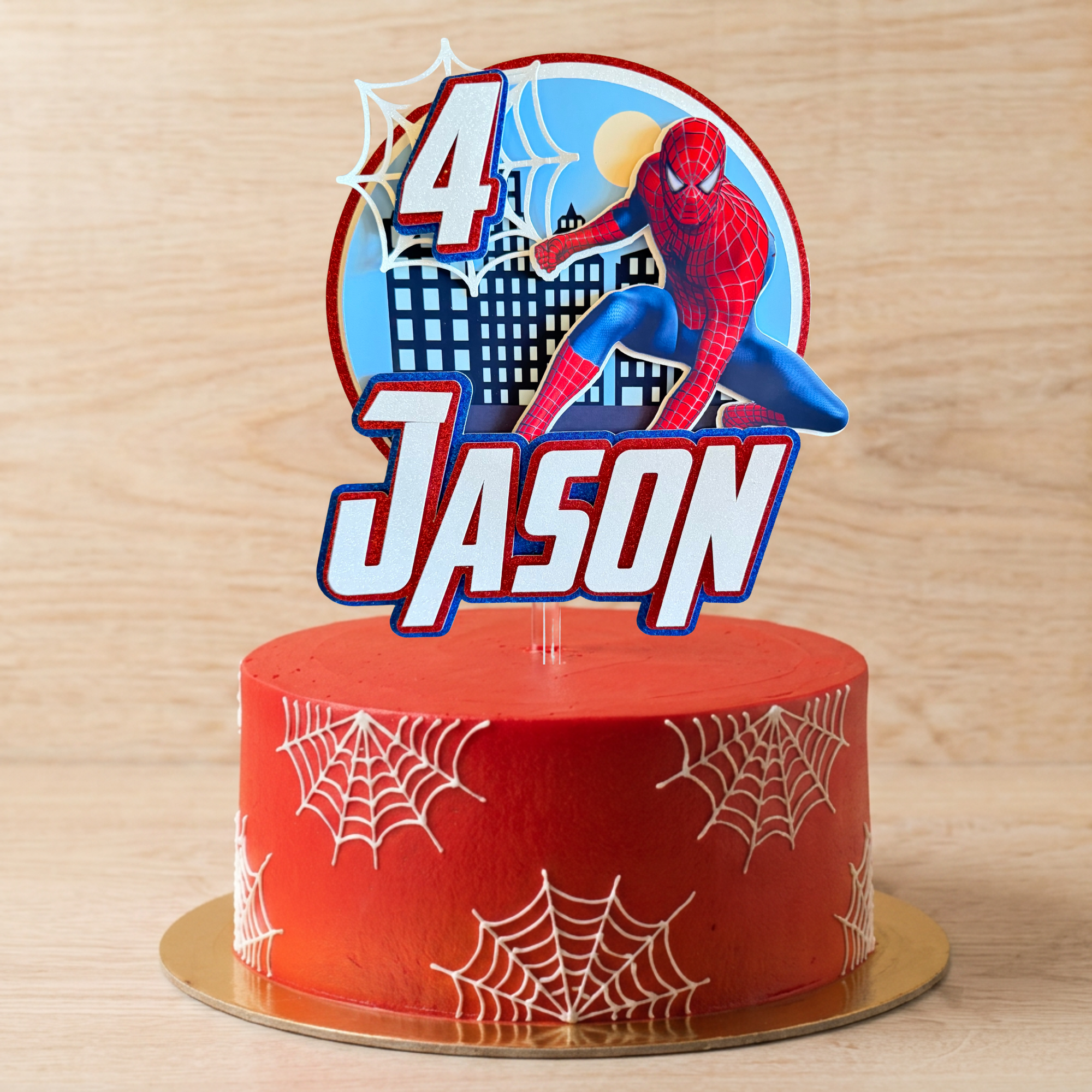 Spider-Man City Cake Topper | Personalised Name & Age Birthday Decoration