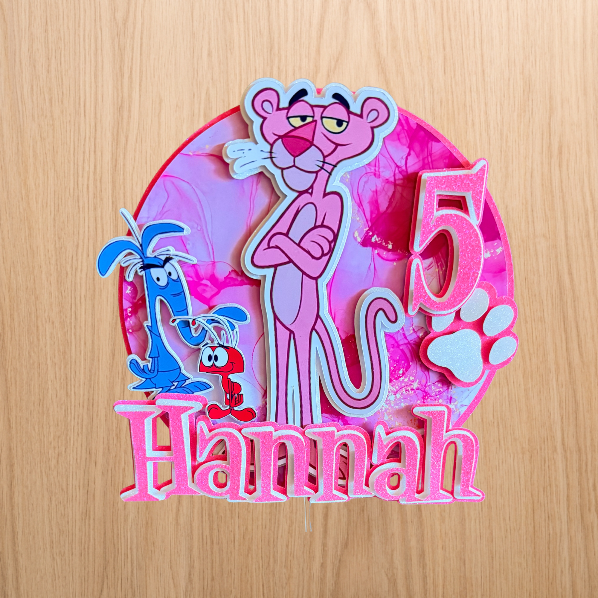 Pink Panther Cake Topper | Personalised Name & Age Birthday Decoration