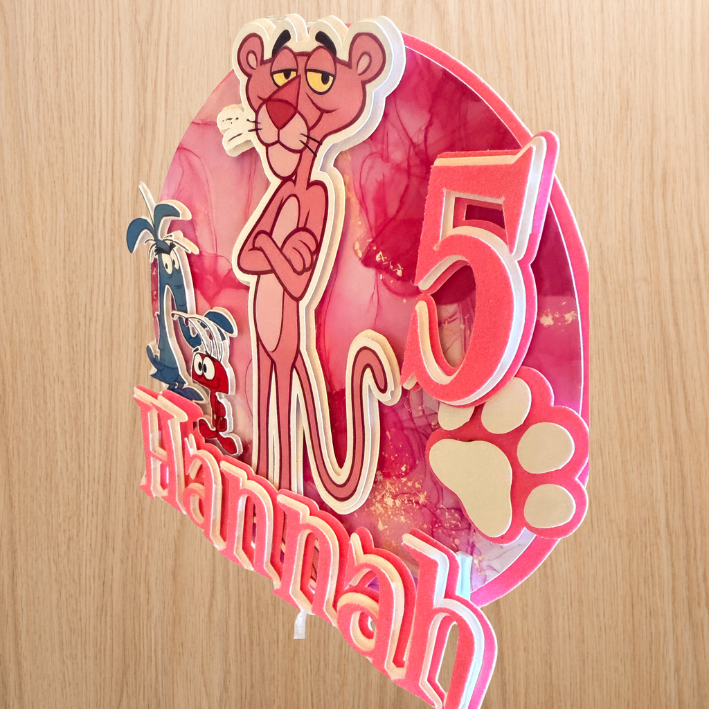 Pink Panther Cake Topper | Personalised Name & Age Birthday Decoration