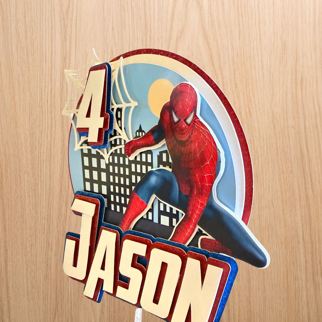 Spider-Man City Cake Topper | Personalised Name & Age Birthday Decoration