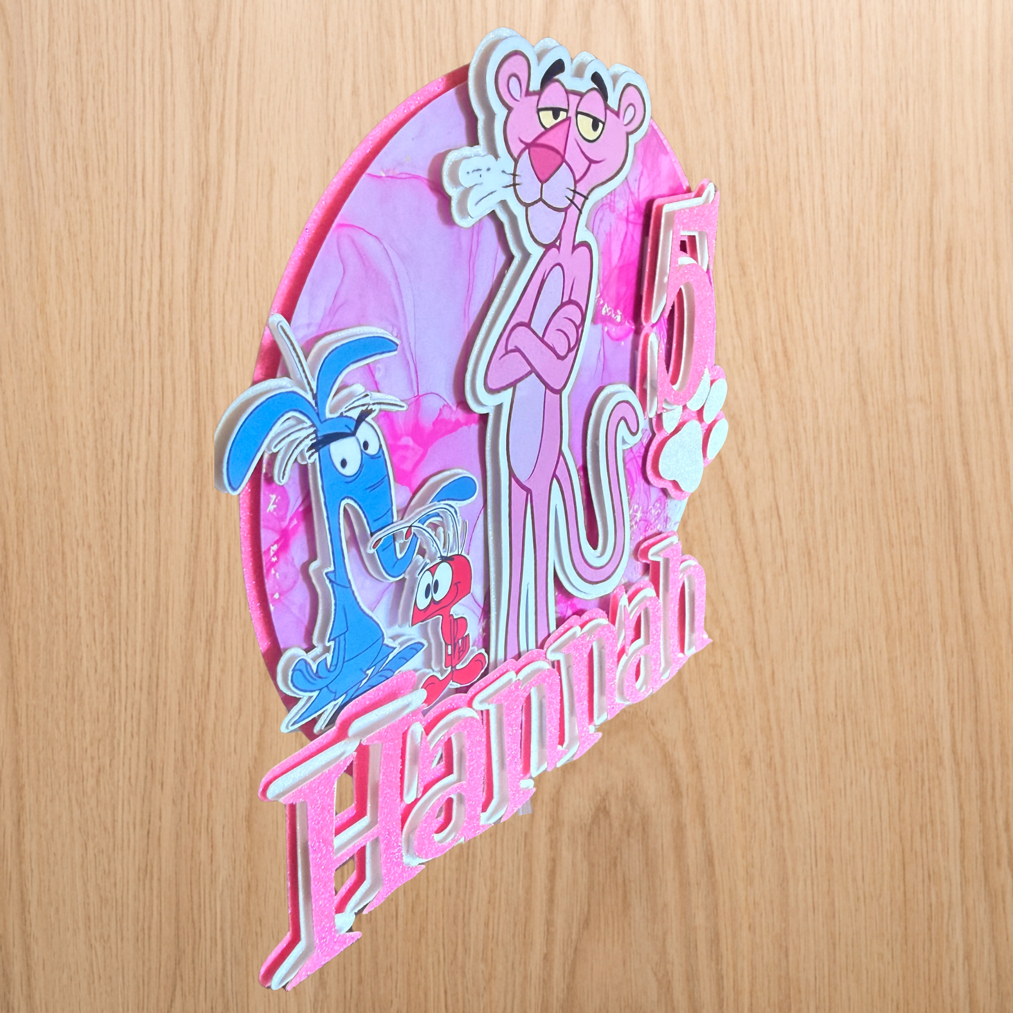 Pink Panther Cake Topper | Personalised Name & Age Birthday Decoration