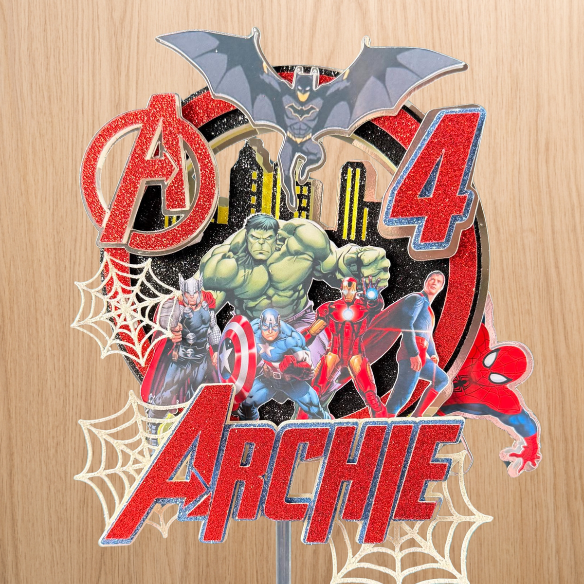 Superhero Cake Topper | Personalised Name & Age Birthday Decoration