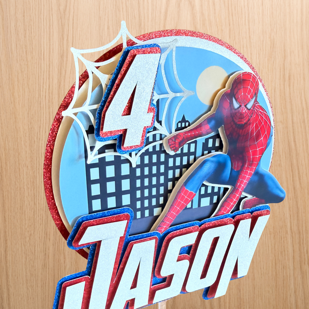 Spider-Man City Cake Topper | Personalised Name & Age Birthday Decoration