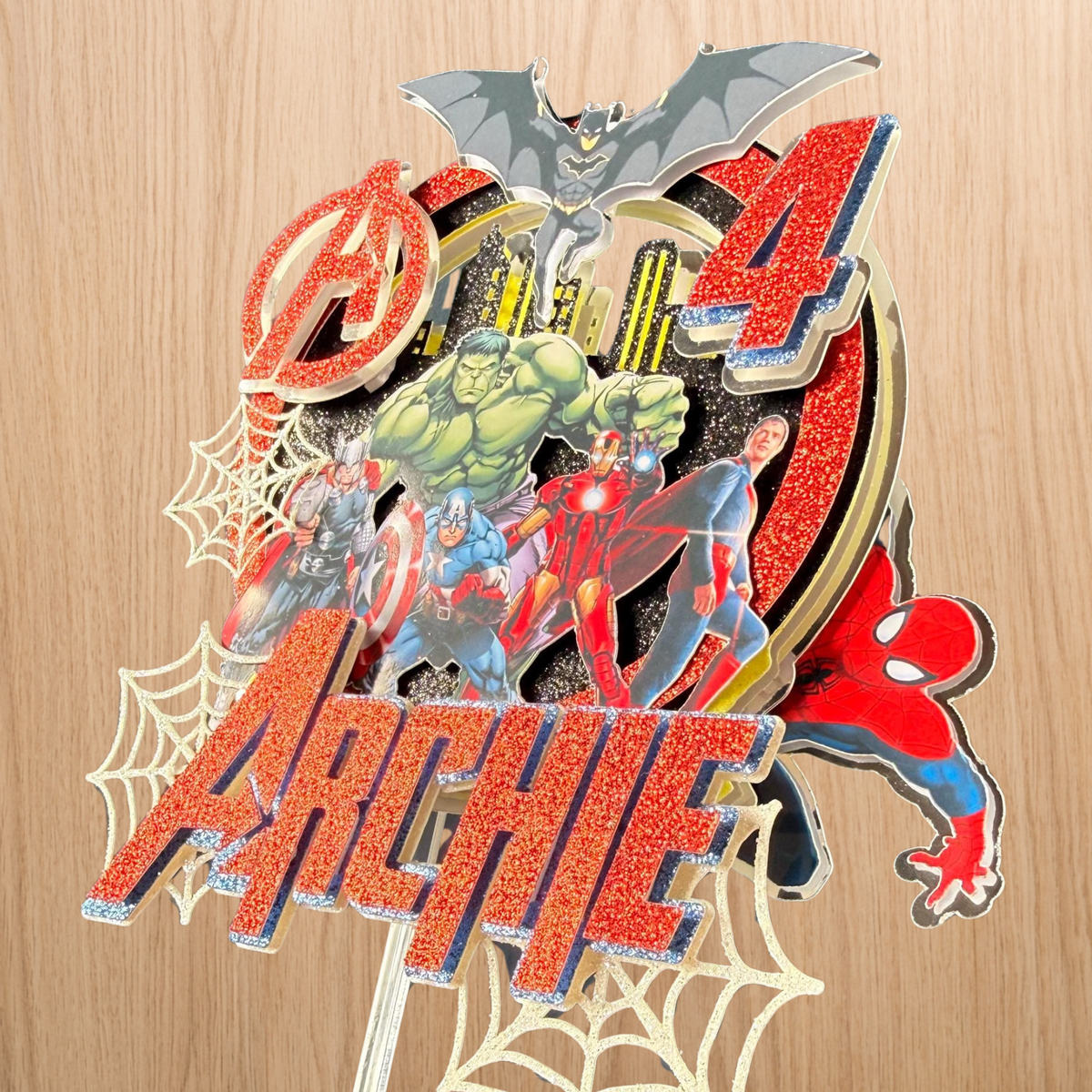 Superhero Cake Topper | Personalised Name & Age Birthday Decoration