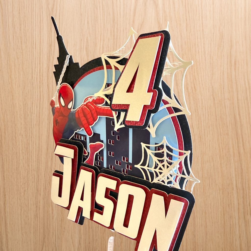 Spider-Man Action Cake Topper | Personalised Name & Age Birthday Decoration