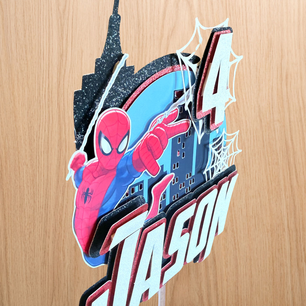 Spider-Man Action Cake Topper | Personalised Name & Age Birthday Decoration