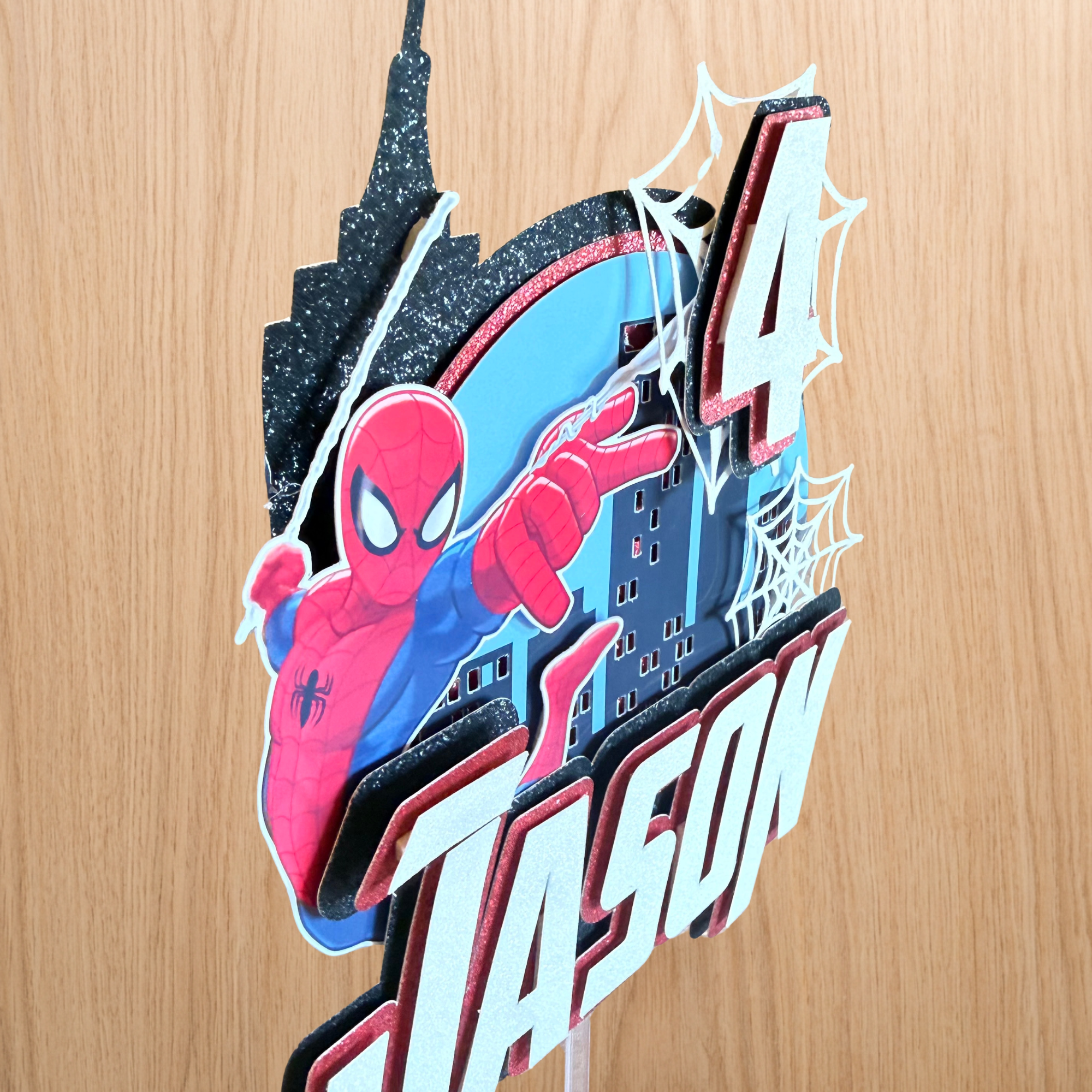 Spider-Man Action Cake Topper | Personalised Name & Age Birthday Decoration