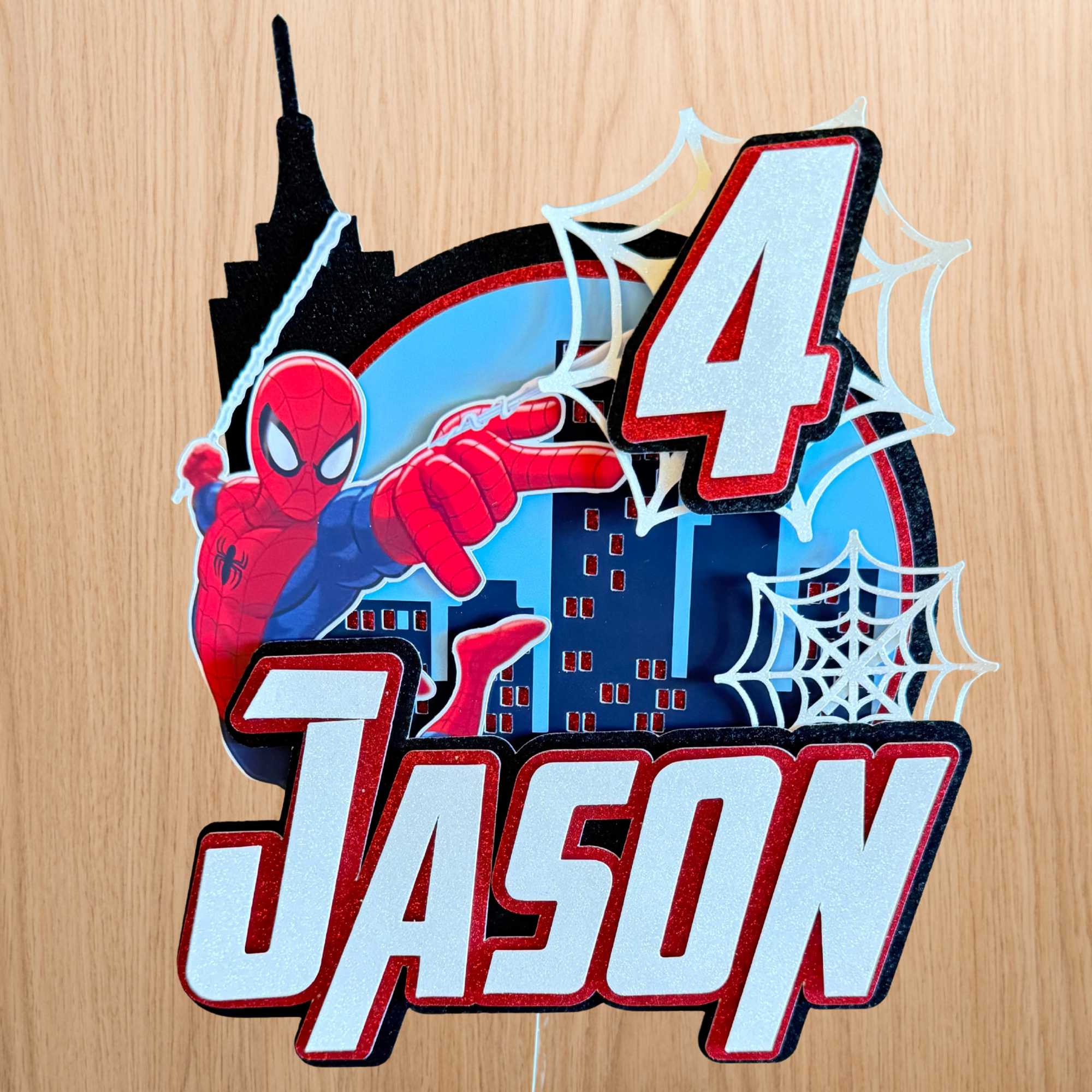 Spider-Man Action Cake Topper | Personalised Name & Age Birthday Decoration