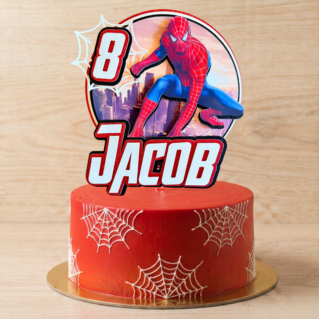 Spider-Man Skyline Cake Topper | Personalised Name & Age Birthday Decoration