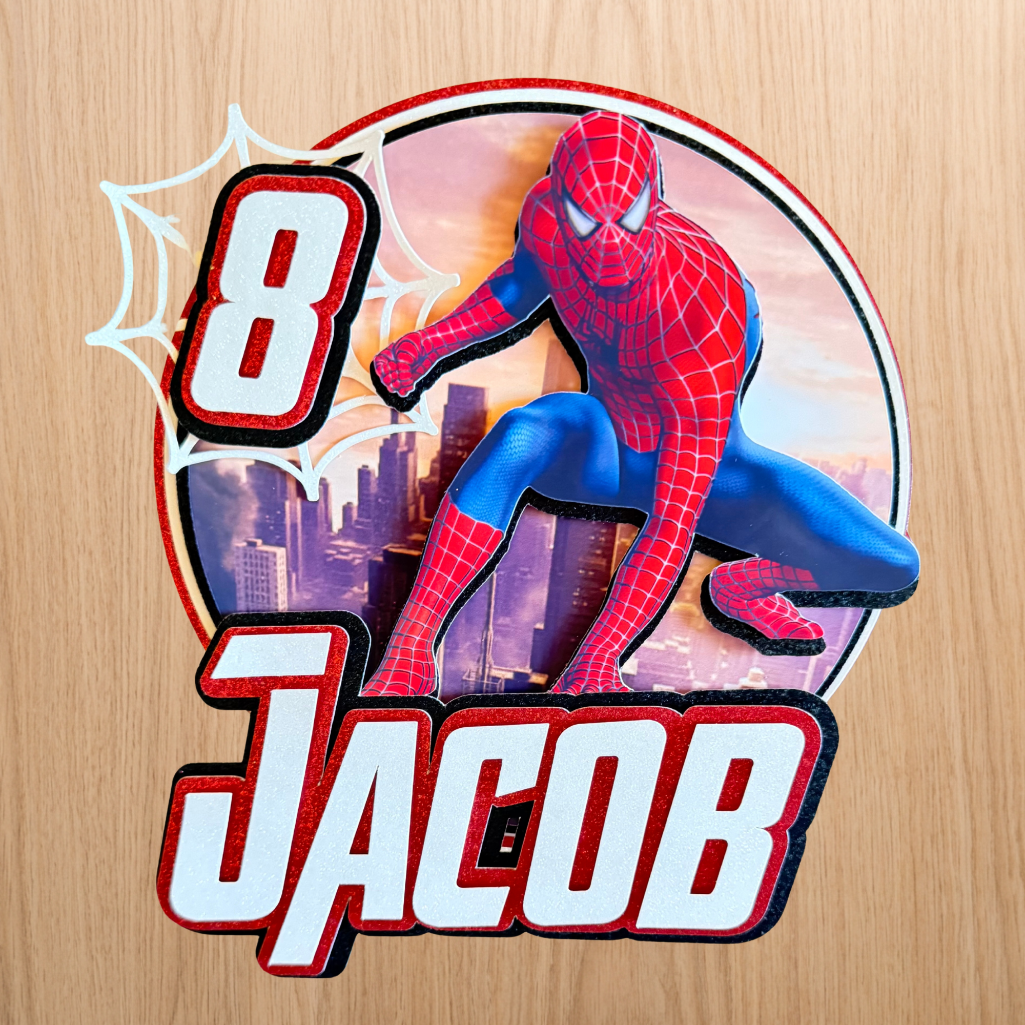 Spider-Man Skyline Cake Topper | Personalised Name & Age Birthday Decoration