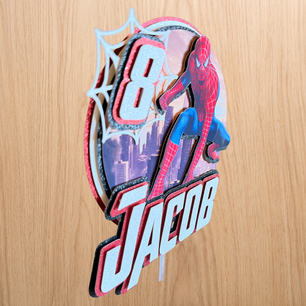 Spider-Man Skyline Cake Topper | Personalised Name & Age Birthday Decoration