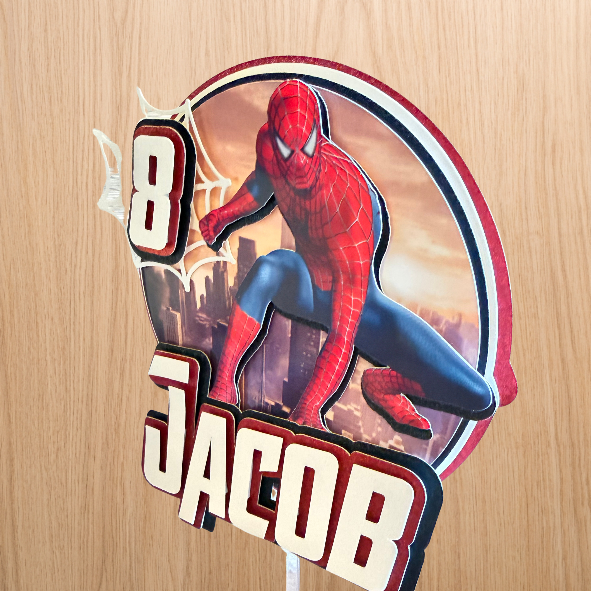 Spider-Man Skyline Cake Topper | Personalised Name & Age Birthday Decoration