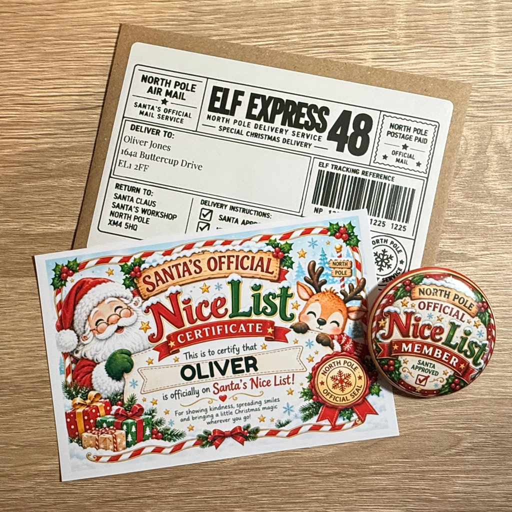 Santa’s Official Nice List Certificate & Badge – Personalised North Pole Letter