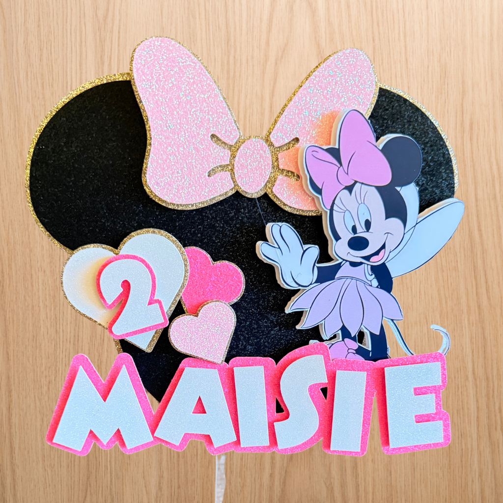 Minnie Mouse Fairy Cake Topper | Personalised Name & Age Birthday Decoration