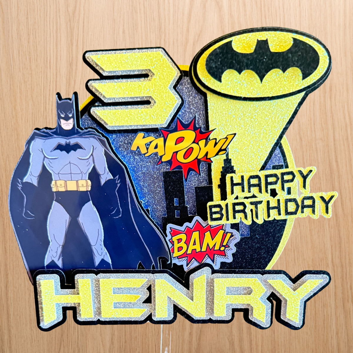 Batman Cake Topper | Custom Name & Age Birthday Decoration