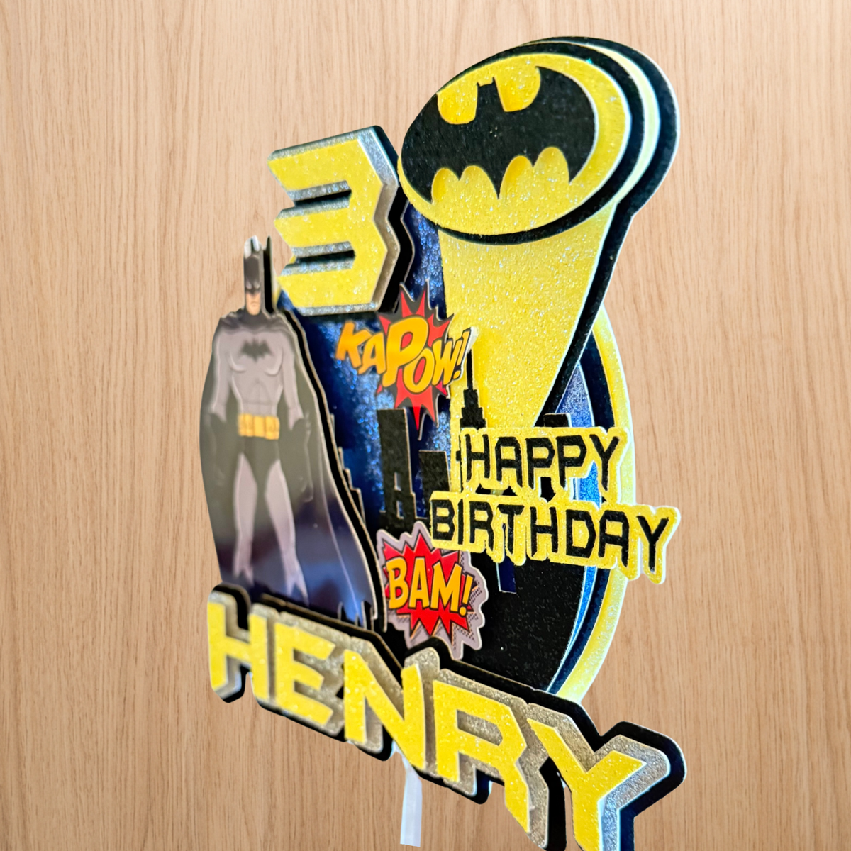 Batman Cake Topper | Custom Name & Age Birthday Decoration