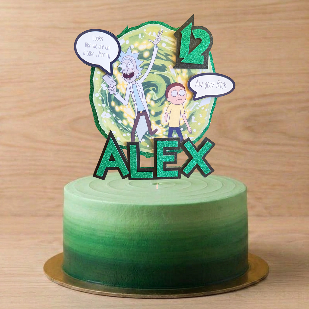 Rick and Morty Cake Topper | Personalised Name & Age Birthday Decoration
