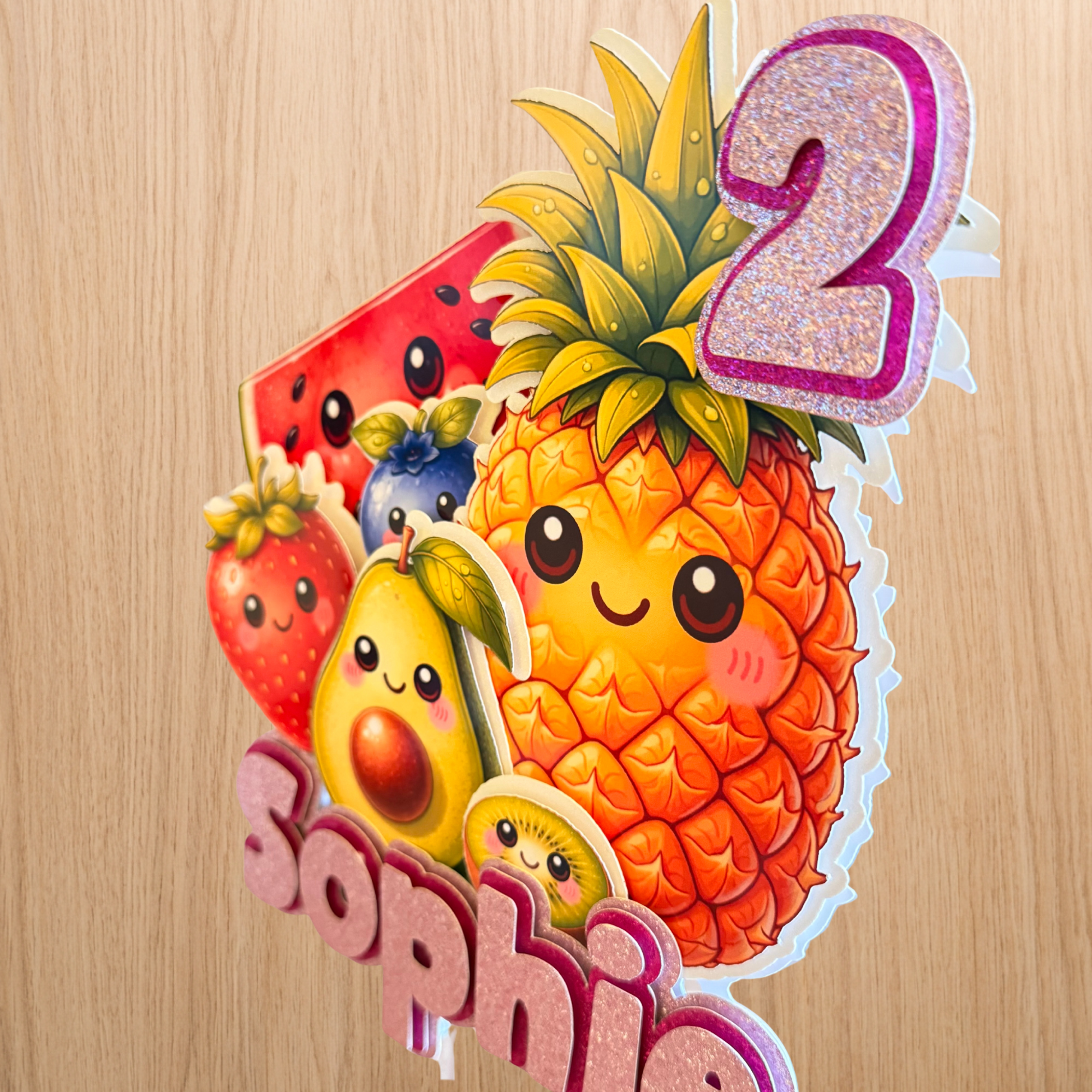 Dancing Fruit Cake Topper | Personalised Name & Age Birthday Decoration | Baby Sensory Inspired | Pink or Blue