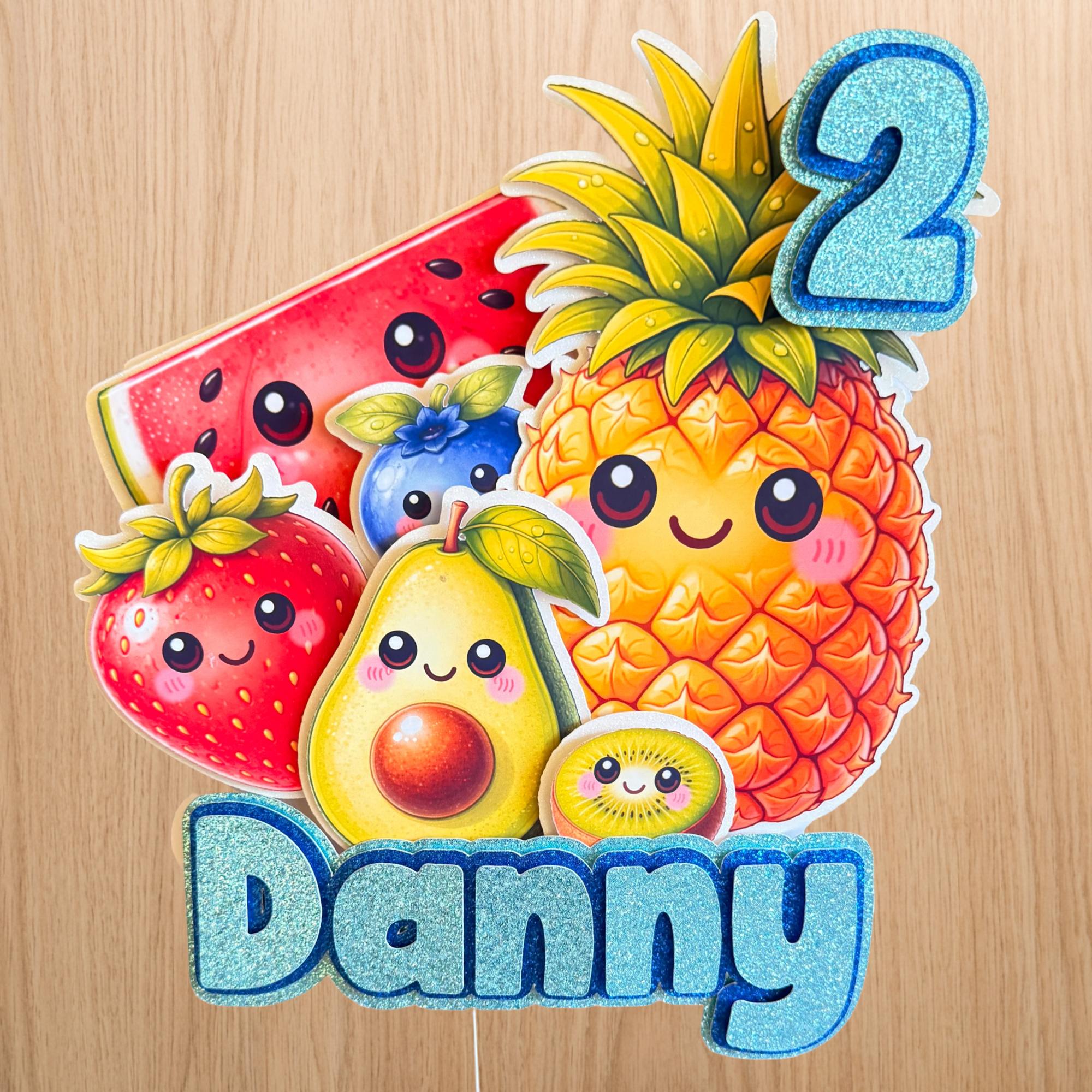Dancing Fruit Cake Topper | Personalised Name & Age Birthday Decoration | Baby Sensory Inspired | Pink or Blue