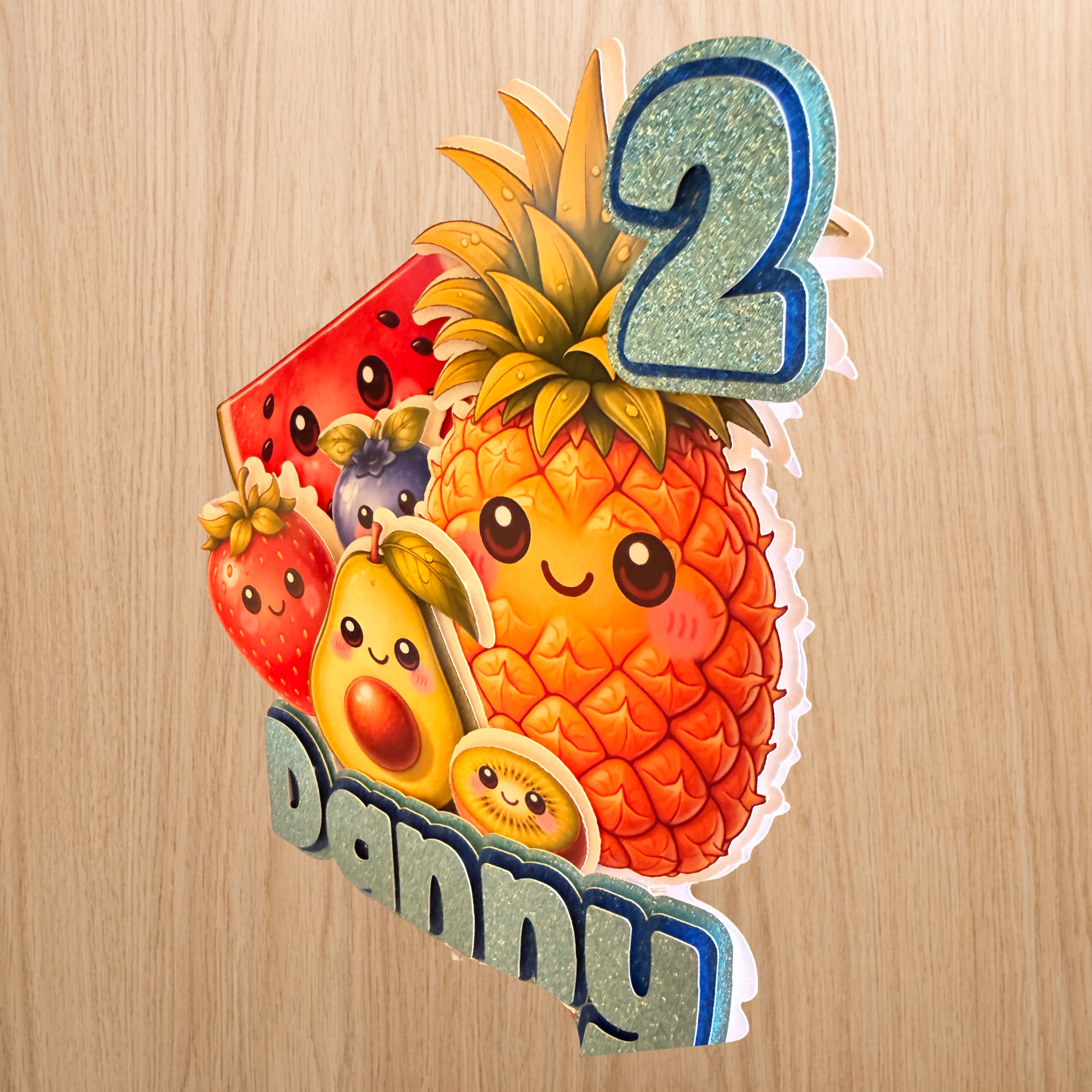 Dancing Fruit Cake Topper | Personalised Name & Age Birthday Decoration | Baby Sensory Inspired | Pink or Blue