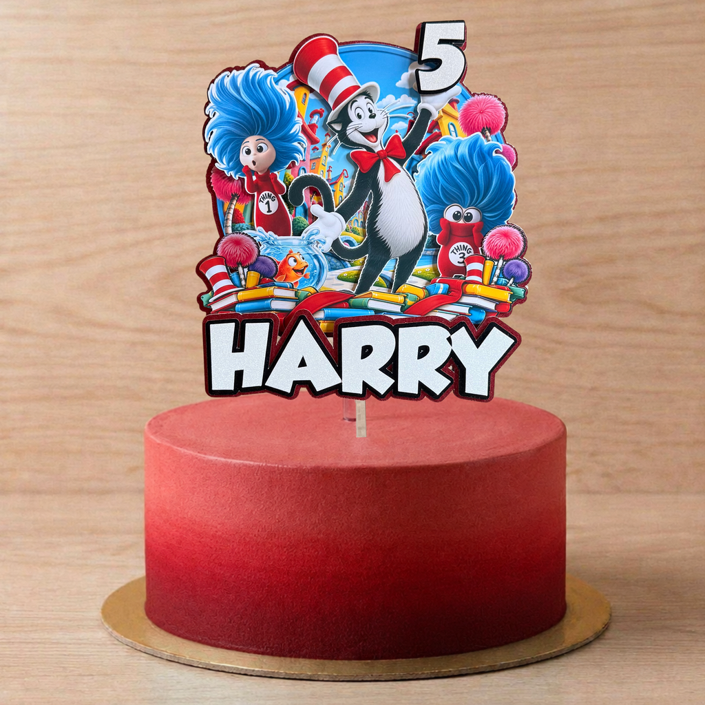 Cat in the Hat Birthday Cake Topper – Personalised Name & Age