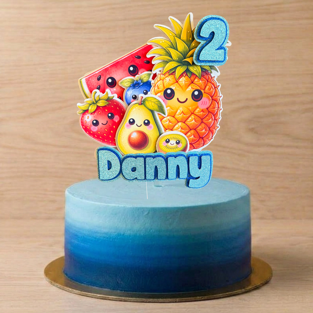 Dancing Fruit Cake Topper | Personalised Name & Age Birthday Decoration | Baby Sensory Inspired | Pink or Blue
