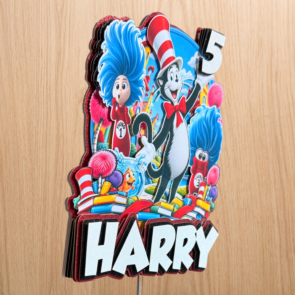 Cat in the Hat Birthday Cake Topper – Personalised Name & Age