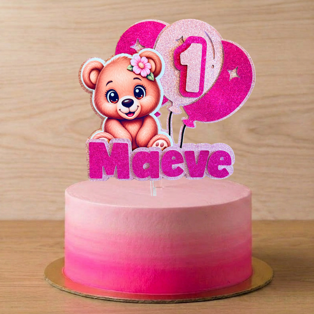 Teddy Bear Birthday Cake Topper | Personalised Name & Age