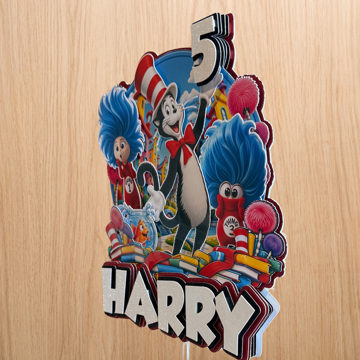 Cat in the Hat Birthday Cake Topper – Personalised Name & Age