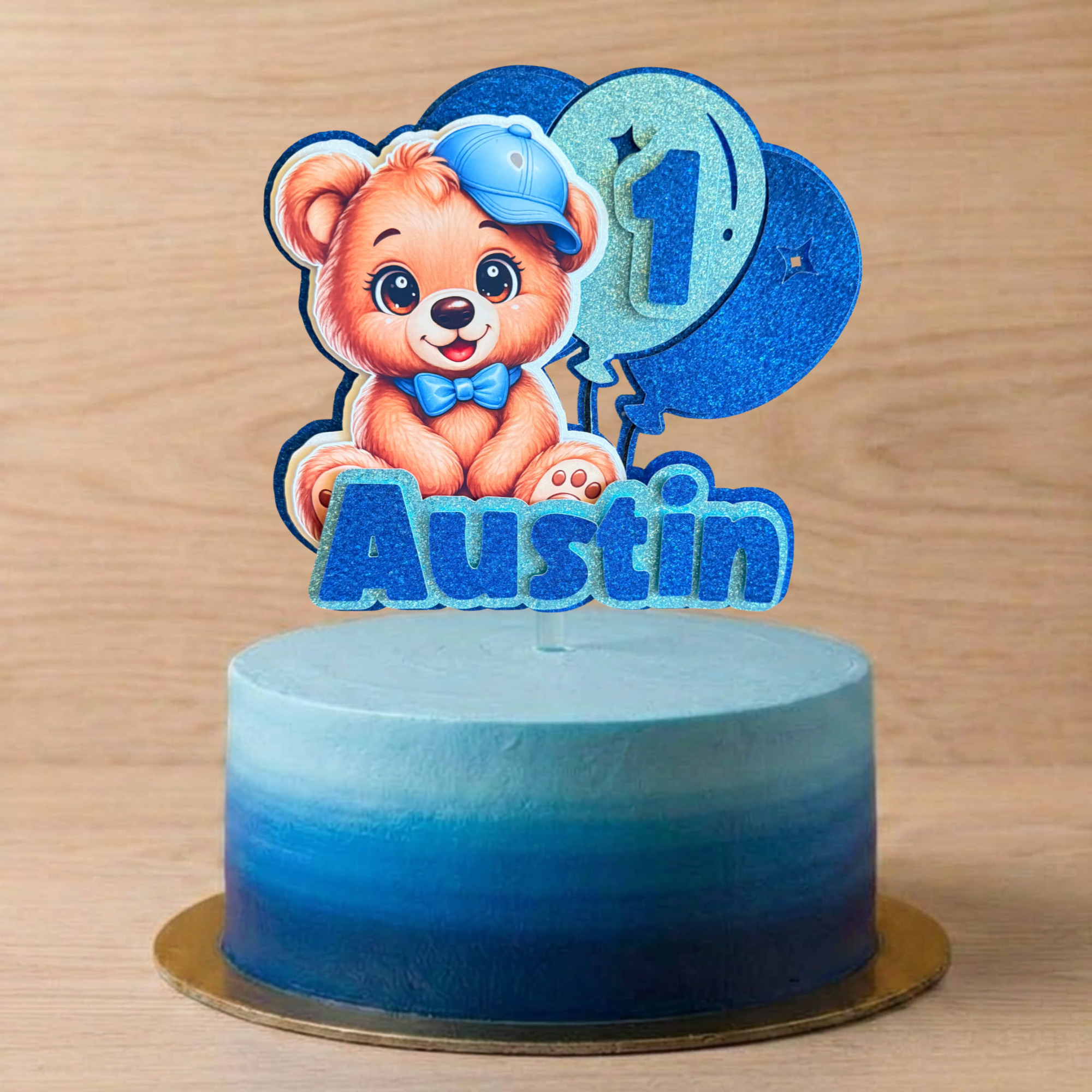 Teddy Bear Birthday Cake Topper | Personalised Name & Age