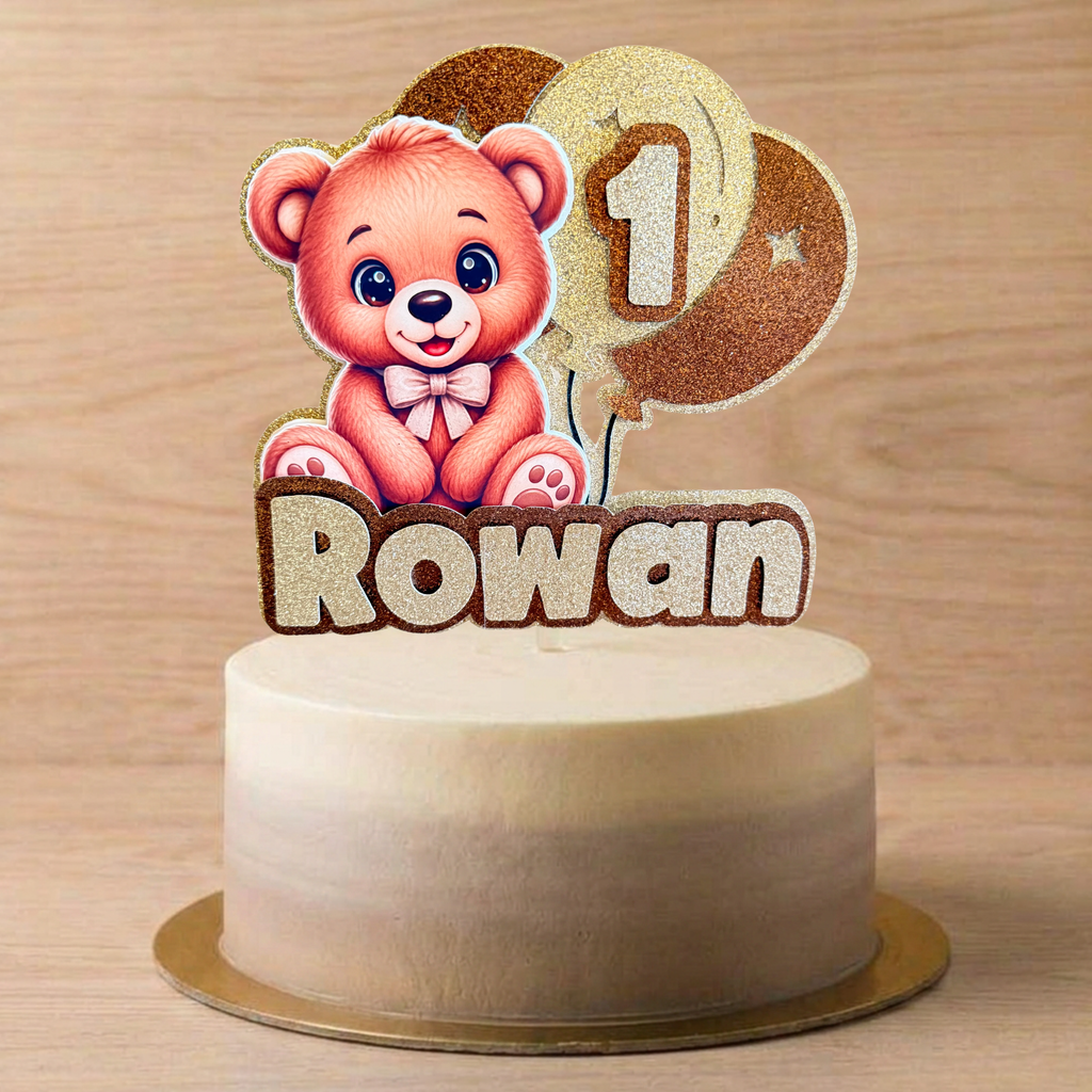 Teddy Bear Birthday Cake Topper | Personalised Name & Age