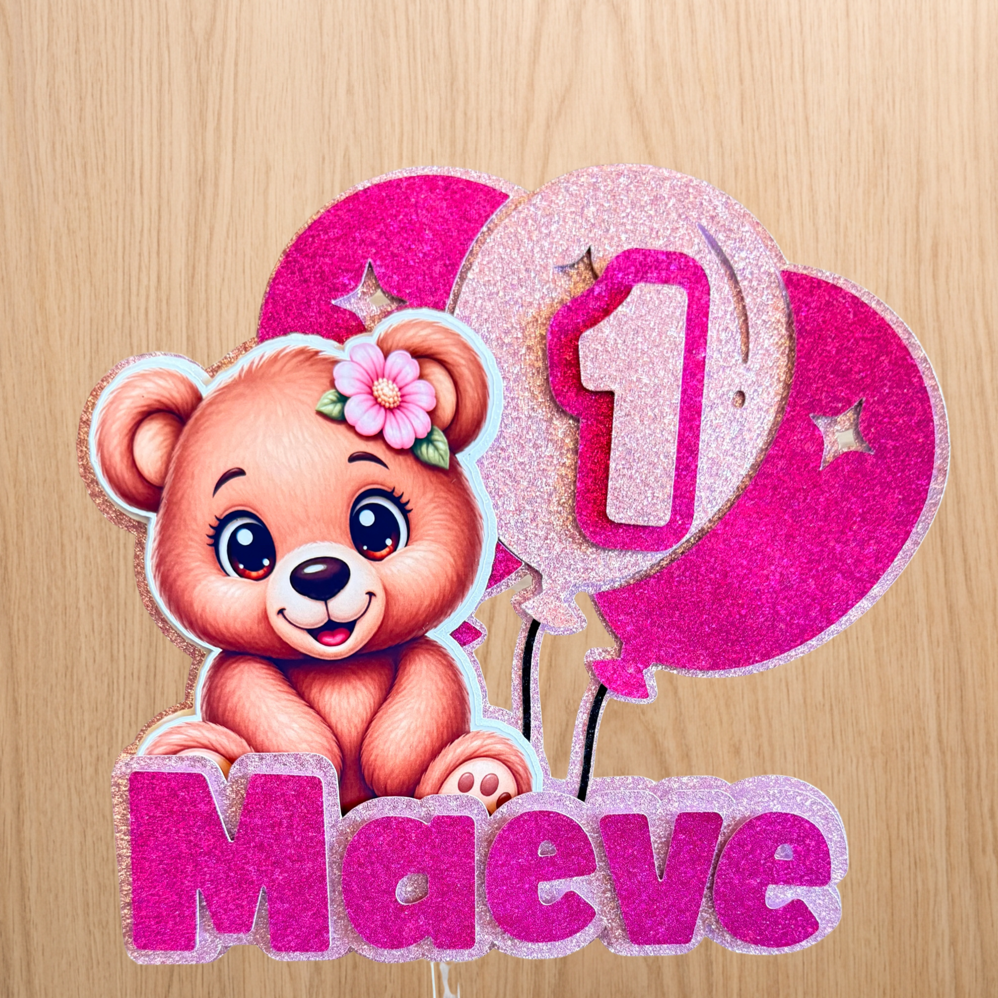 Teddy Bear Birthday Cake Topper | Personalised Name & Age