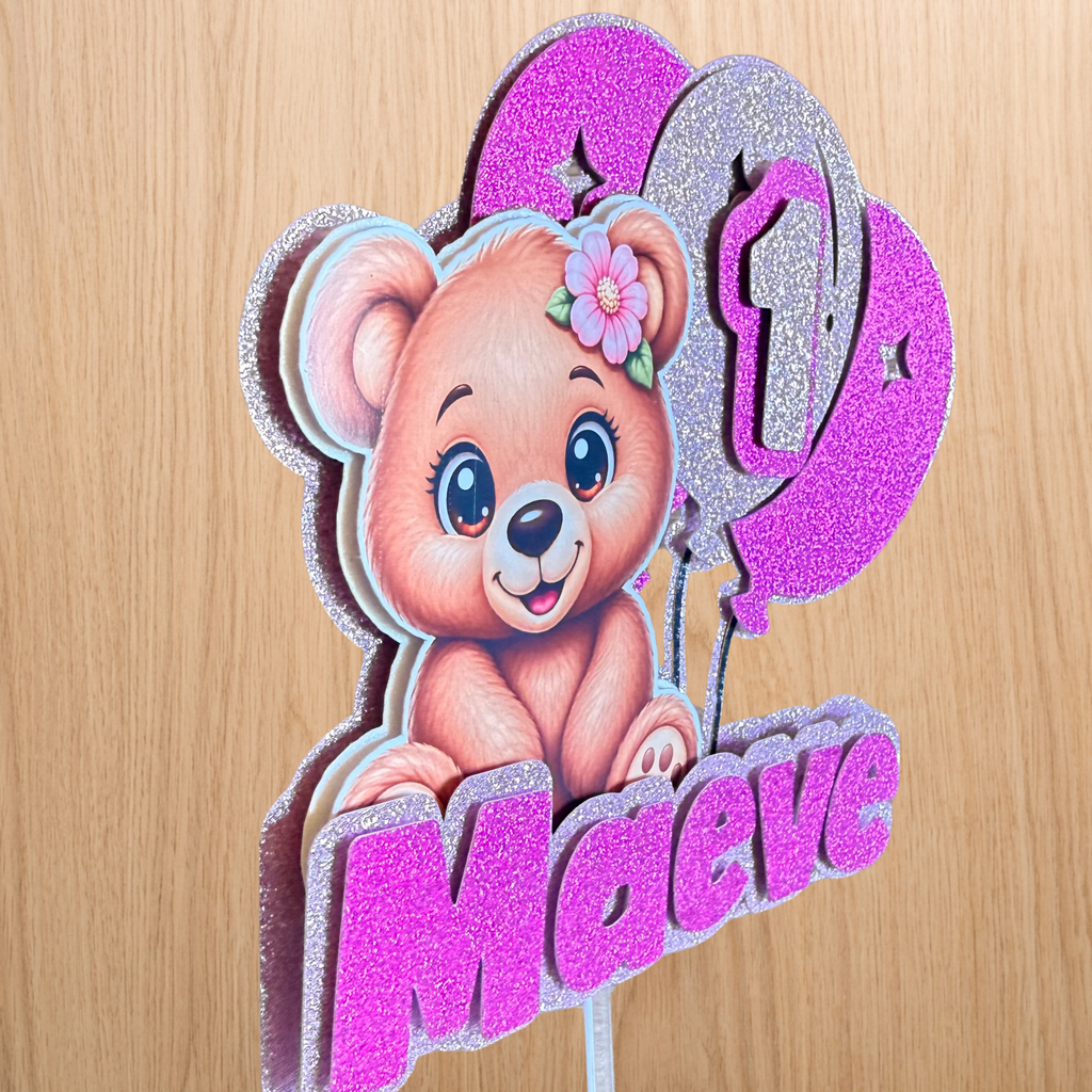 Teddy Bear Birthday Cake Topper | Personalised Name & Age