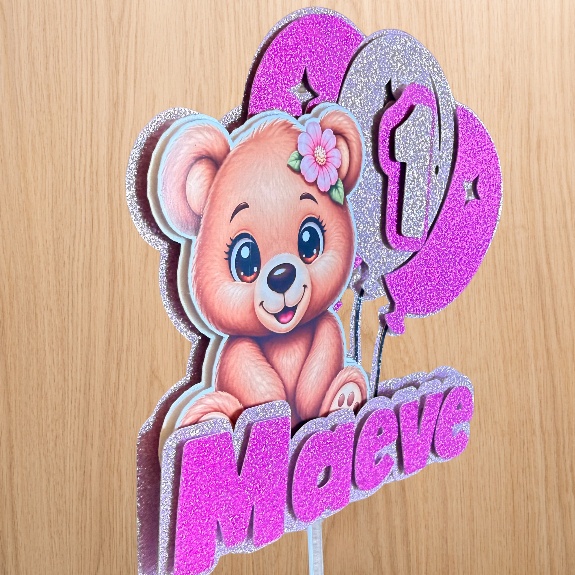 Teddy Bear Birthday Cake Topper | Personalised Name & Age