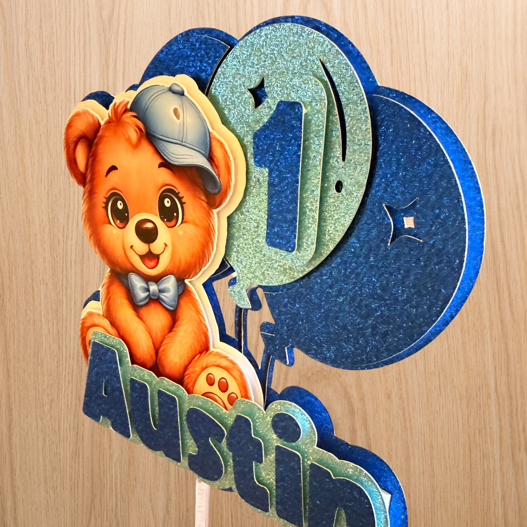 Teddy Bear Birthday Cake Topper | Personalised Name & Age