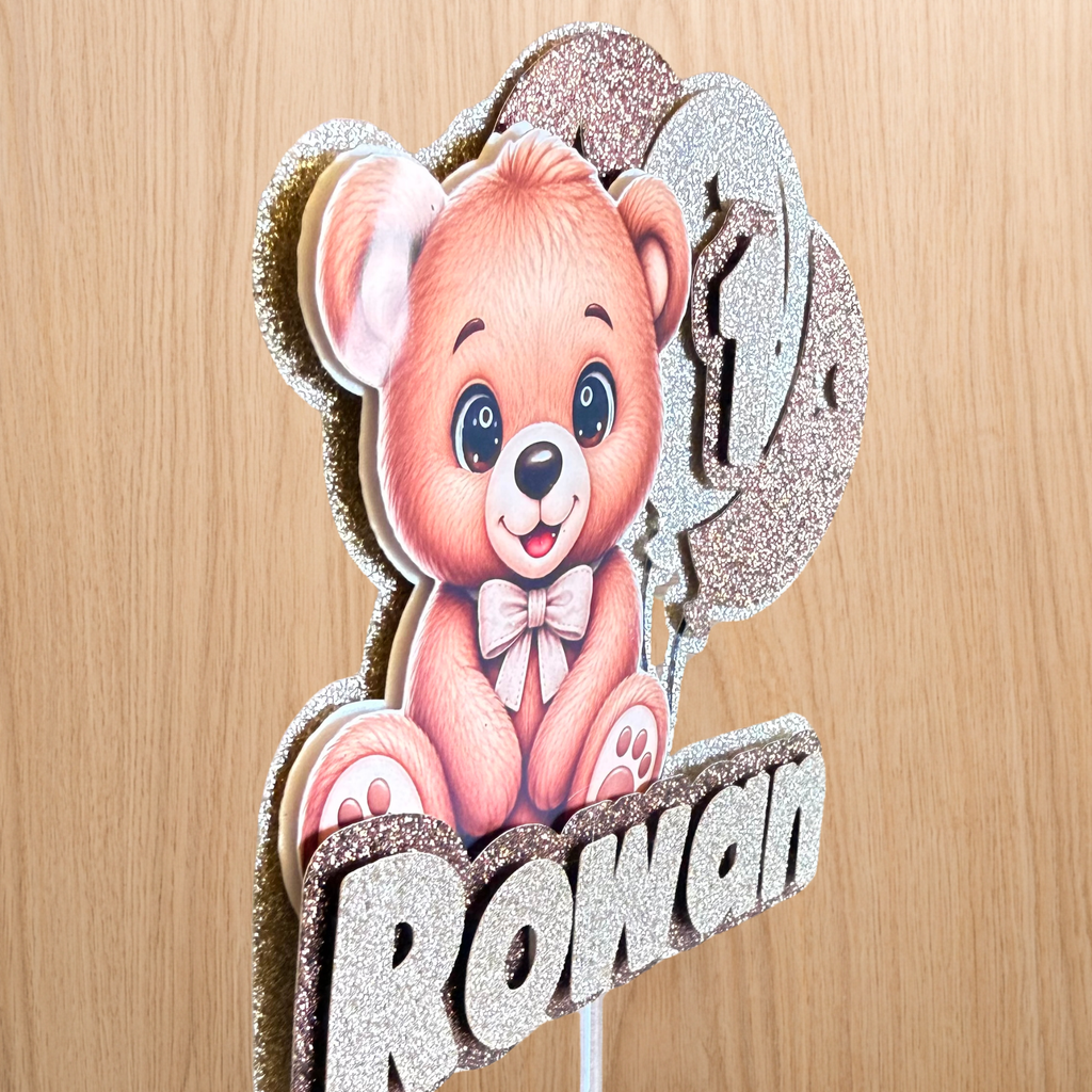 Teddy Bear Birthday Cake Topper | Personalised Name & Age