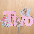 Fairy Garden 2nd Birthday Cake Topper – Pink Glitter TWO – Matching Card Option