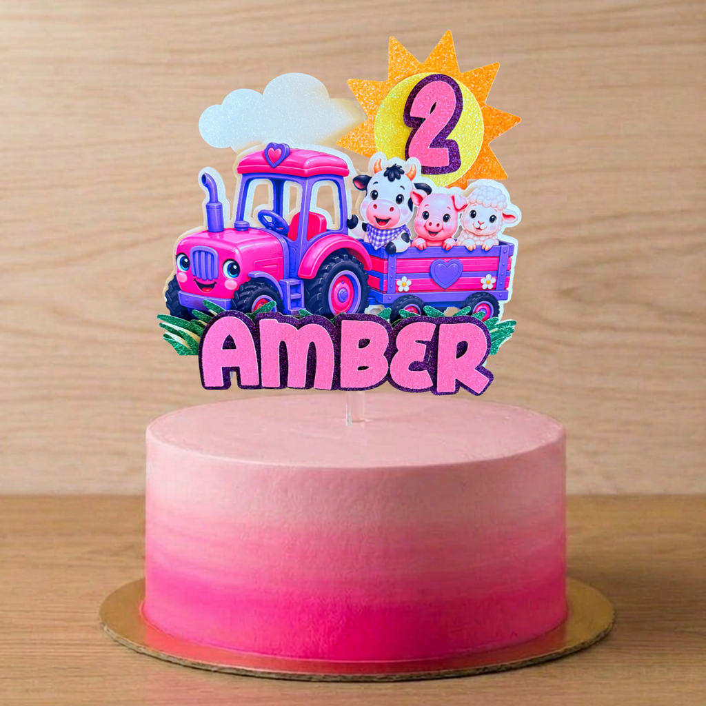 Farm Tractor Cake Topper | Personalised Name & Age Birthday Decoration