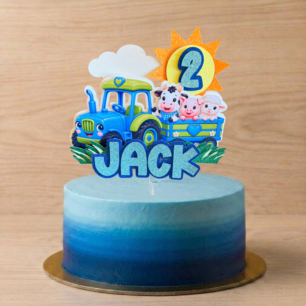Farm Tractor Cake Topper | Personalised Name & Age Birthday Decoration