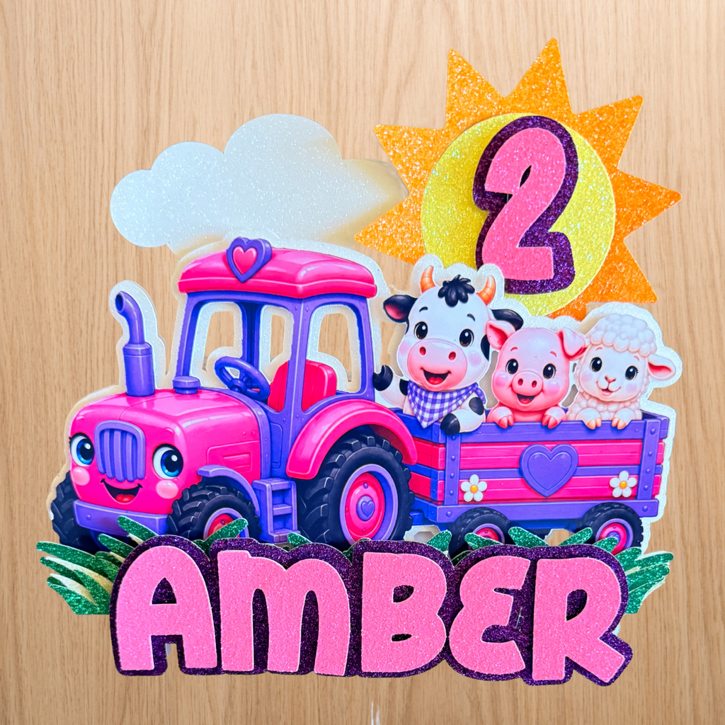 Farm Tractor Cake Topper | Personalised Name & Age Birthday Decoration