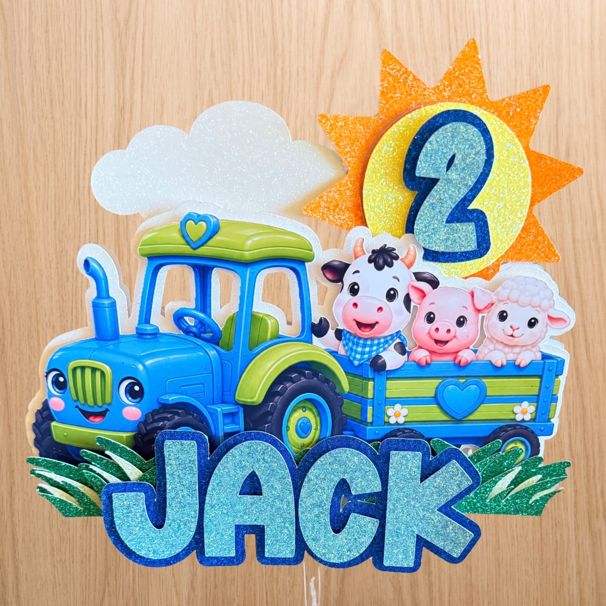 Farm Tractor Cake Topper | Personalised Name & Age Birthday Decoration
